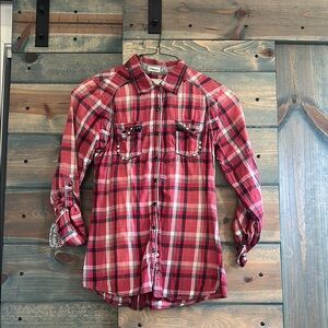 Roar red and White Plaid Button Down Shirt
